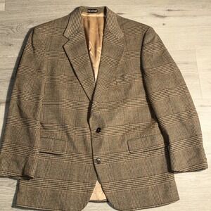 Vintage Camel Hair Single Breasted Blazer Men's L (Estimated) Brown Plaid